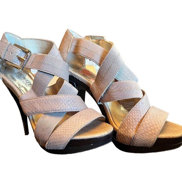 Michael Kors Strappy  Snake Skin Print‎ Tan Heels Size 7.5 - Picture 4 of 6